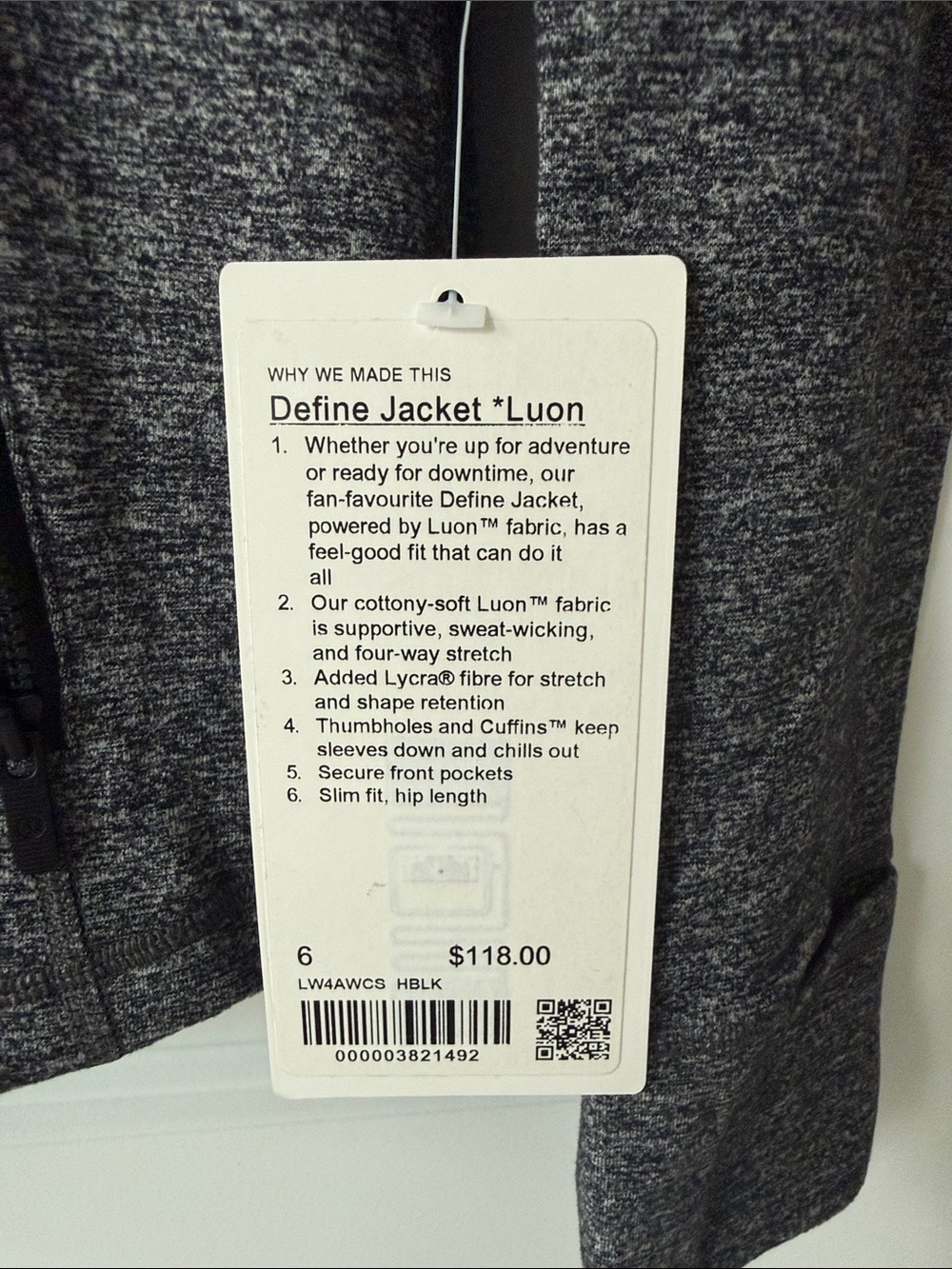 NWT Lululemon Define Jacket Luon Gray Heathered Size 6 - Picture 2 of 3